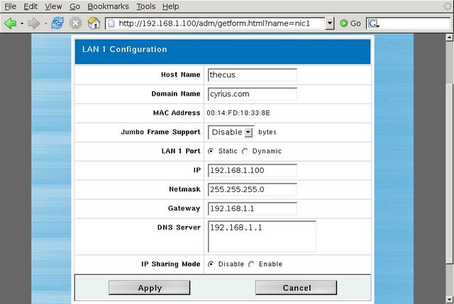 Thecus Firmware: Network Config